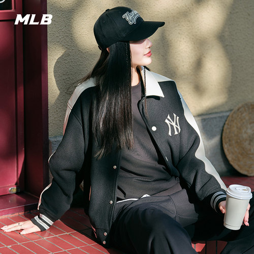 24新款MLB情侣外套男女NY刺绣仿羊羔绒翻领休闲运动夹克3AJPV1246 - 图1