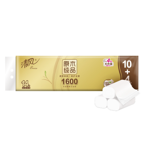 清风金装卷纸无芯4层加厚1600克1提筒纸厕纸家用手纸卫生纸巾ms - 图3