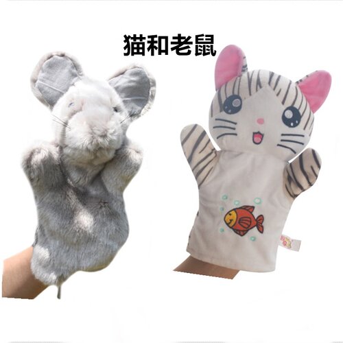 小猫手偶玩具动物手套玩偶亲子游戏舞台表演道具腹语猫捉老鼠鼹鼠 - 图0