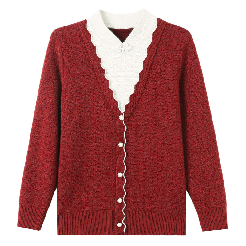 新中式假两件加绒厚毛衣女中老年妈妈加肥特大码立领一体绒针织衫,淘宝优惠券,粉丝福利购,淘宝优惠卷