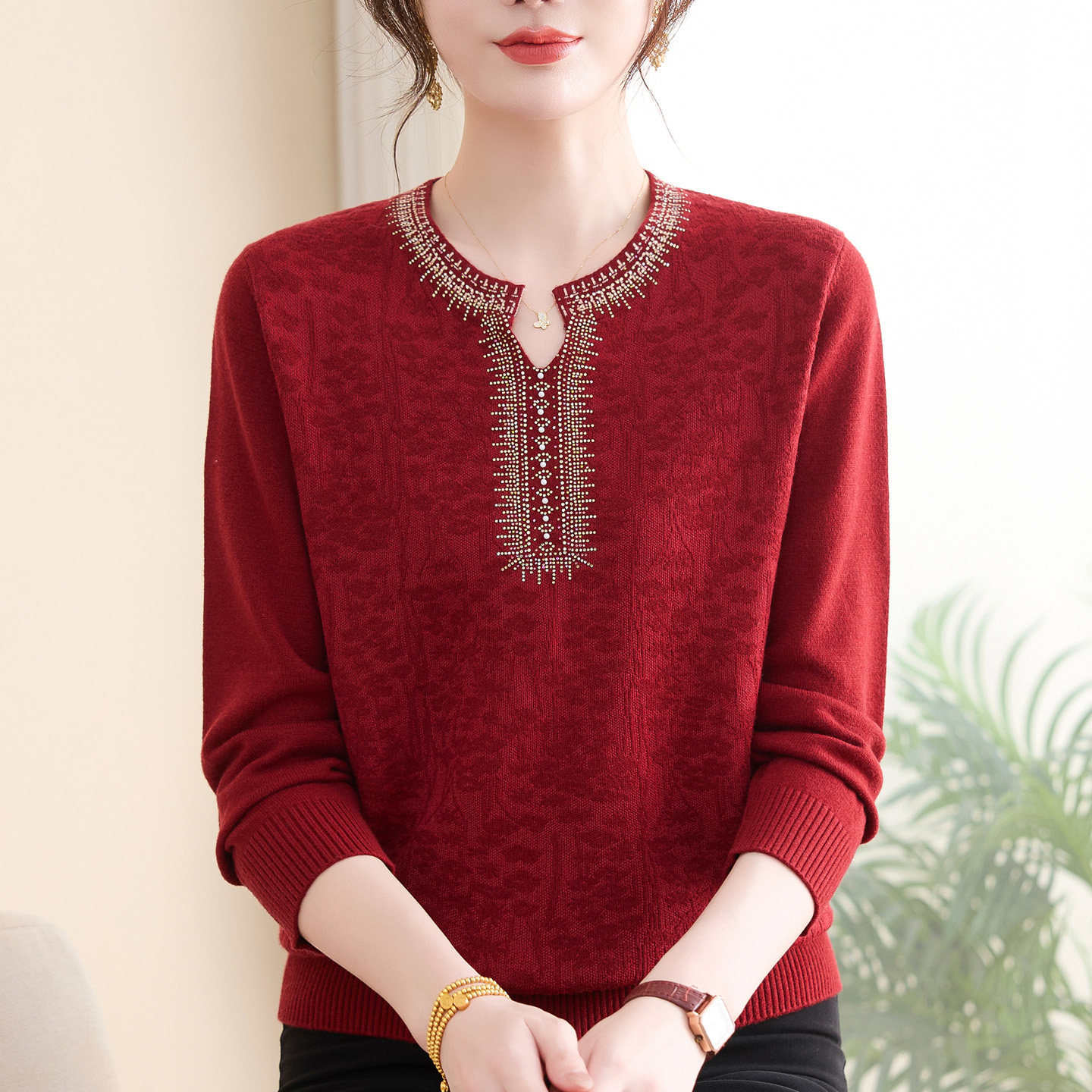 中老年妈妈秋装时尚羊绒衫上衣加肥加大码女装洋气宽松针织打底衫,淘宝优惠券,粉丝福利购,淘宝优惠卷