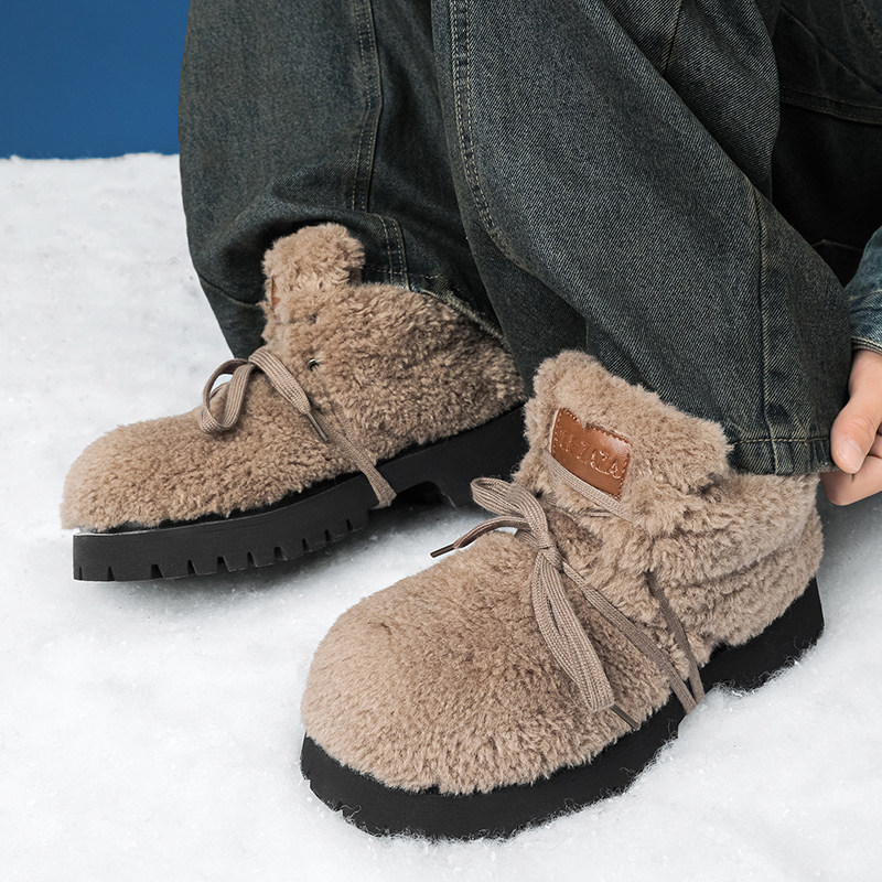 小众设计感毛绒雪地靴男冬季加绒加厚保暖防寒厚底增高东北大棉鞋,淘宝优惠券,粉丝福利购,淘宝优惠卷
