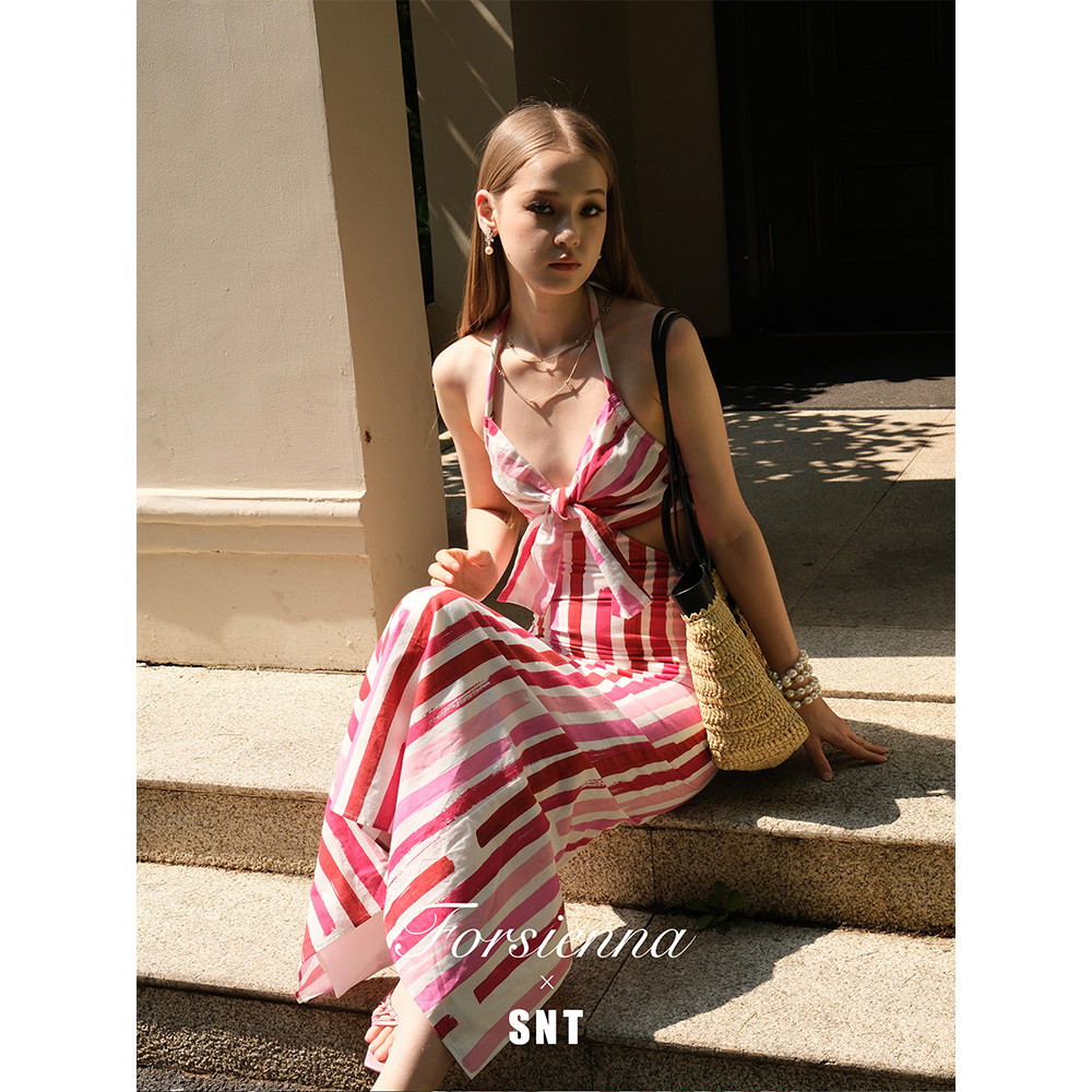 SNT 棉麻条纹印花挂脖上衣/连衣裙,淘宝优惠券,粉丝福利购,淘宝优惠卷
