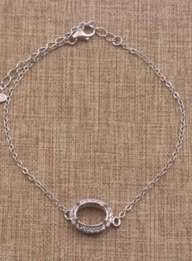 蛋形圆形925银戴妃款手链空托围锆代裸石镶嵌18k金首饰手链空托