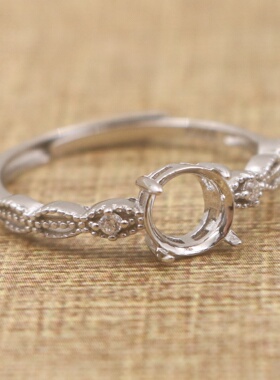 圆形925银戴妃款戒指空托围锆代裸石镶嵌18k金多规格戒指空托活口