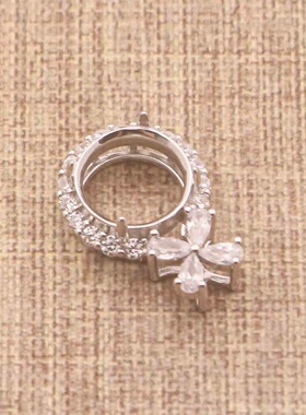 蛋形925银戴妃款吊坠空托围锆代裸石镶嵌18k金多规格首饰吊坠空托