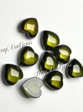 平底素面心形橄榄绿色 爱心形合成锆石裸石包镶配石 项链首饰DIY