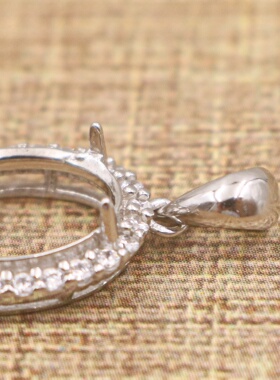 蛋形925银戴妃款吊坠空托围锆代裸石镶嵌18k金多规格首饰吊坠空托