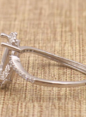 长方形925银戴妃款戒指空托围锆代裸石镶嵌18k金戒指空托活口