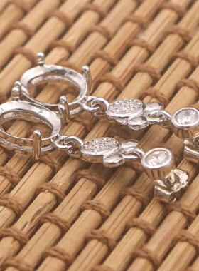 蛋形925银戴妃款耳坠空托围锆代裸石镶嵌18k金多规格耳坠首饰空托