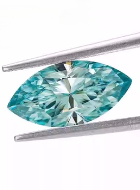 正品高级蓝绿色莫桑钻裸石1~3克拉 圆形梨形蛋形马眼过钻笔有腰码