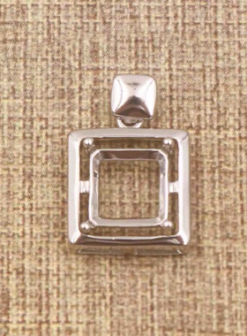 6-10mm方形925银戴妃款吊坠空托围锆代裸石镶嵌18k金首饰空托