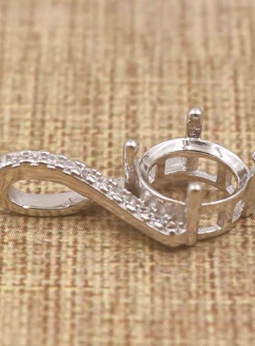 圆形925银戴妃款吊坠空托围锆代裸石镶嵌18k金 多规格首饰空托