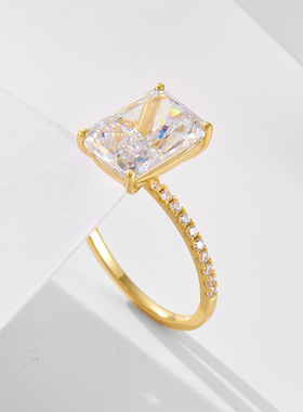 s925纯银8*11冰花切5A锆石戒指女时尚高品质婚戒饰品批发