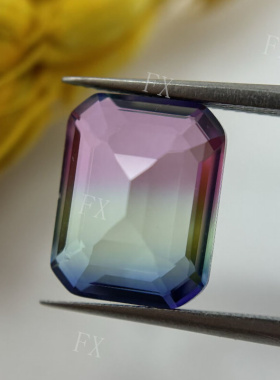 长方形倒角西瓜碧玺玻璃裸石 仿天然红绿双色宝石DIY钻戒主石BX26