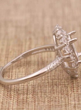 蛋形925银戴妃款戒指空托围锆代裸石镶嵌18k金多规格戒指空托活口