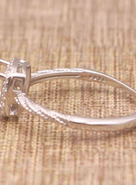 正方形925银戴妃款戒指空托围锆代裸石镶嵌18k金 戒指空托活口