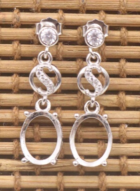 6x8-10x12mm蛋形925银戴妃款耳坠空托围锆代裸石镶嵌18k金首饰托