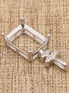 长方形925银戴妃款吊坠空托围锆代裸石镶嵌18k金 多规格吊坠空托