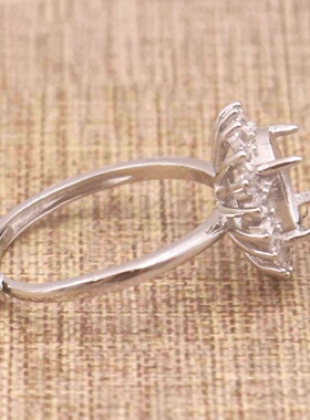 蛋形925银戴妃款戒指空托围锆代裸石镶嵌18k金多规格戒指空托活口