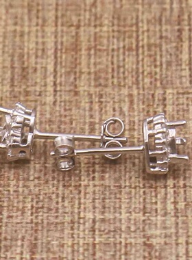 心形925银戴妃款耳钉空托围锆代裸石镶嵌18k金多规格首饰耳钉空托