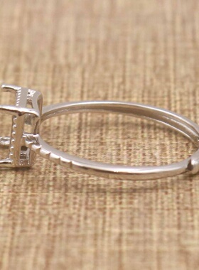 正方形925银戴妃款戒指空托围锆代裸石镶嵌18k金 戒指空托活口