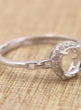 圆形925银戴妃款戒指空托围锆代裸石镶嵌18k金多规格戒指空托活口