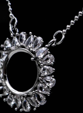 圆形925银戴妃款项链空托围锆代裸石镶嵌18k 首饰DIY项链空托