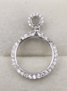 6-14mm圆形925银戴妃款吊坠空托围锆代裸石镶嵌18k金首饰空托