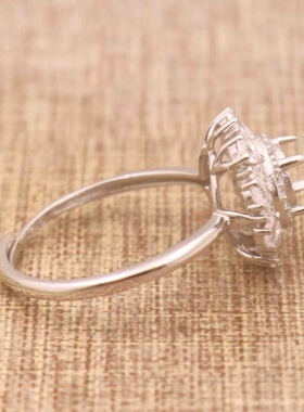 圆形925银戴妃款戒指空托围锆代裸石镶嵌18k金多规格戒指空托活口