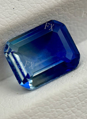 长方形倒角人造西瓜碧玺裸石玻璃尖晶蓝渐变仿天然宝石戒面BX18