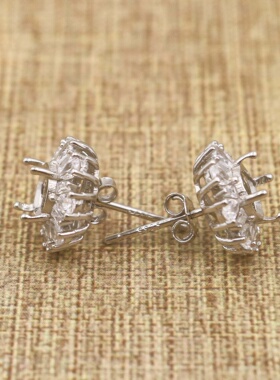 圆形925银戴妃款耳钉空托围锆代裸石镶嵌18k金多规格耳钉首饰空托