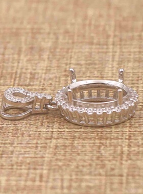 蛋形925银戴妃款吊坠空托围锆代裸石镶嵌18k金多规格首饰吊坠空托