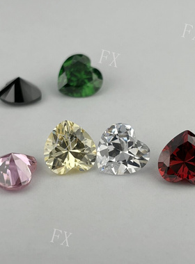 心形锆石彩色组合人造宝石多色裸石 桃心形刻面尖底饰品工艺品钻