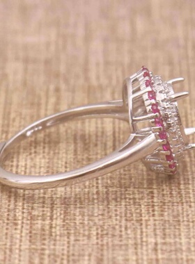 蛋形925银戴妃款戒指空托围锆代裸石镶嵌18k金多规格戒指空托活口