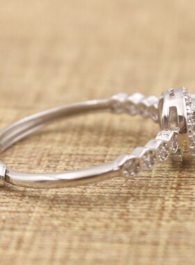 圆形925银戴妃款戒指空托围锆代裸石镶嵌18k金多规格戒指空托活口