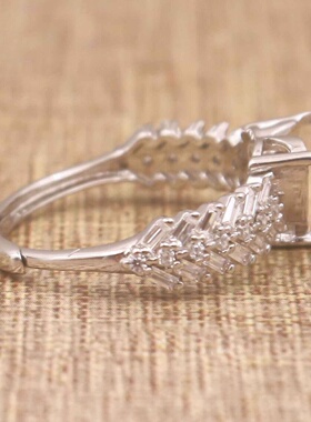 心形925银戴妃款戒指空托围锆代裸石镶嵌18k金多规格戒指空托活口