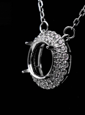 圆形925银戴妃款项链空托围锆代裸石镶嵌18k 首饰DIY项链空托