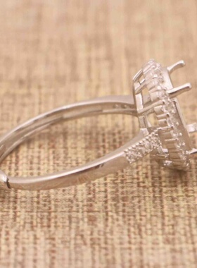 蛋形925银戴妃款戒指空托围锆代裸石镶嵌18k金多规格戒指空托活口