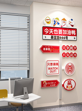 企业文化墙办公室墙面装饰激励标语公司楼梯网红加油鸭指示牌墙贴