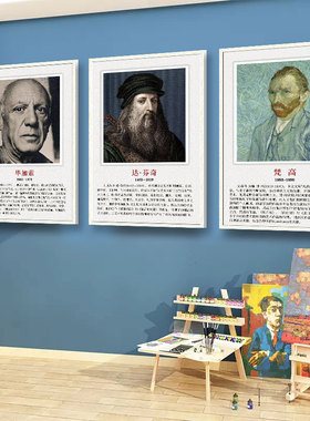 著名画家挂图美术名人画像学校走廊装饰少儿培训画室墙面布置贴纸