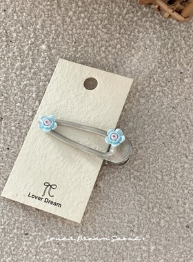韩系INS风春夏蓝色立体花朵鸭嘴夹发夹少女风刘海边夹樱花朵发夹