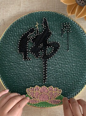佛手莲花禅意手工钉子绕线画diy制作送长辈礼物创意新中式装饰画