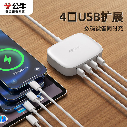 公牛USB多口充电器头多孔插头typec多功能usb桌面充电站PD20W/30W快充适用于苹果iPhone17ProMax安卓手机通用 - 图0