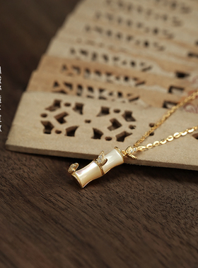 银项链女古风贝壳节节竹子925