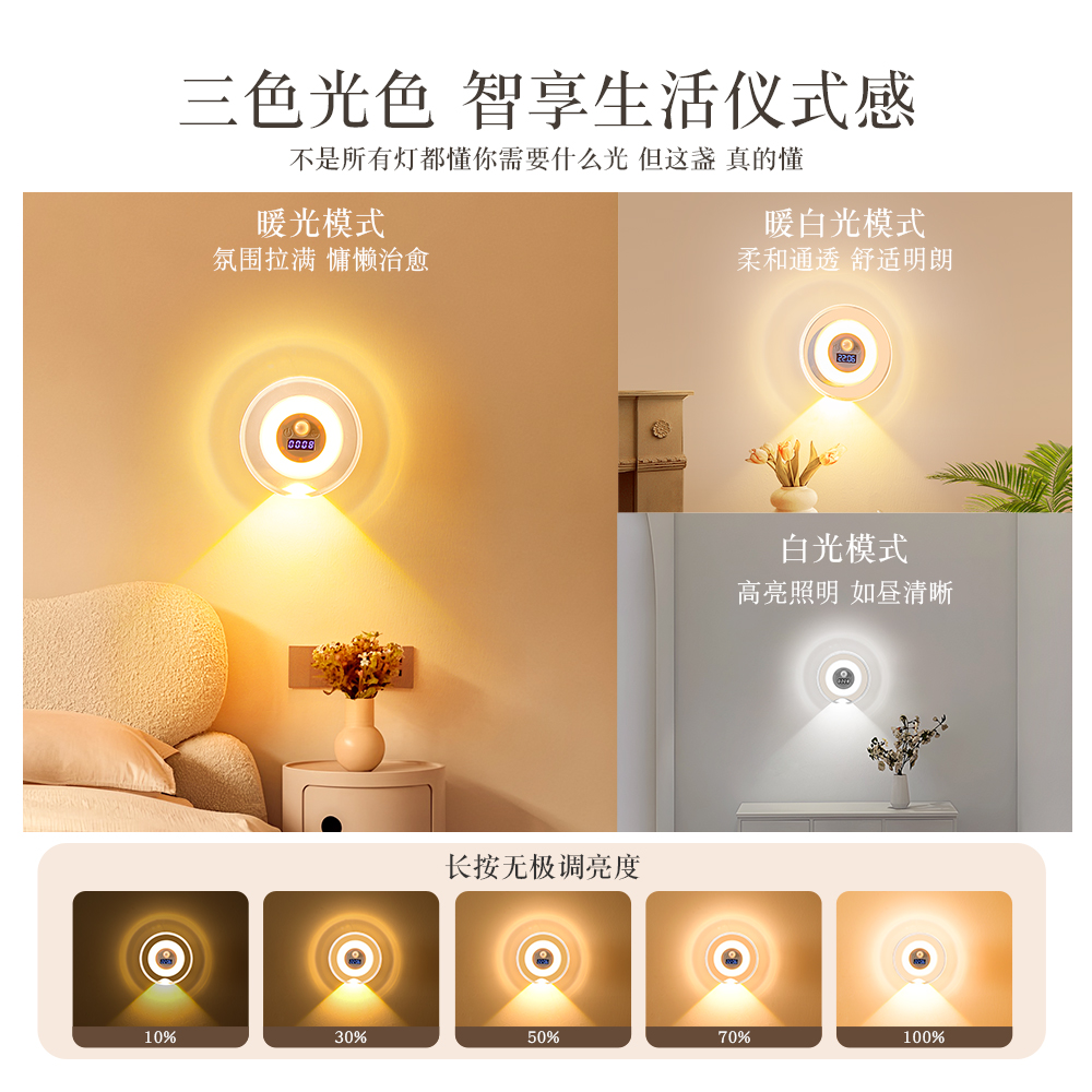 小夜灯卧室床头氛围高级感轻奢创意遥控夜间睡眠灯充电款2025新款 - 图1