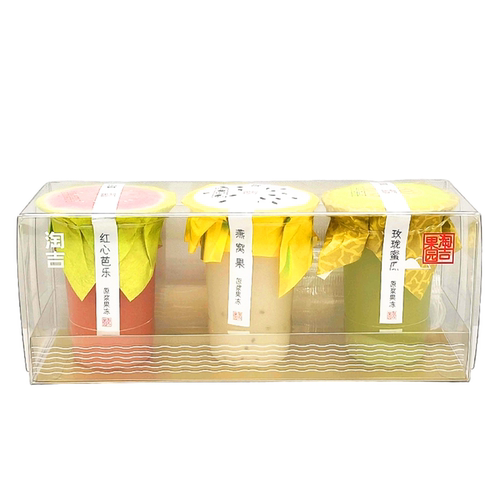 淘吉原浆果冻(红心芭乐+燕窝果+玫珑蜜瓜)285g/盒三连杯 休闲零食 - 图0