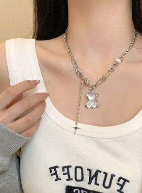 高级感透明果冻小熊芒星项链女ins网红小众设计甜辣吊坠毛衣链潮