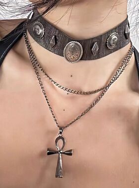 百搭棕色潮美拉德十字架choker