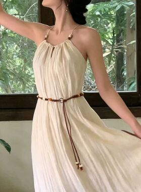 波西米亚咖色串珠腰绳腰链女复古高级感牛仔裤腰带小众设计感配饰